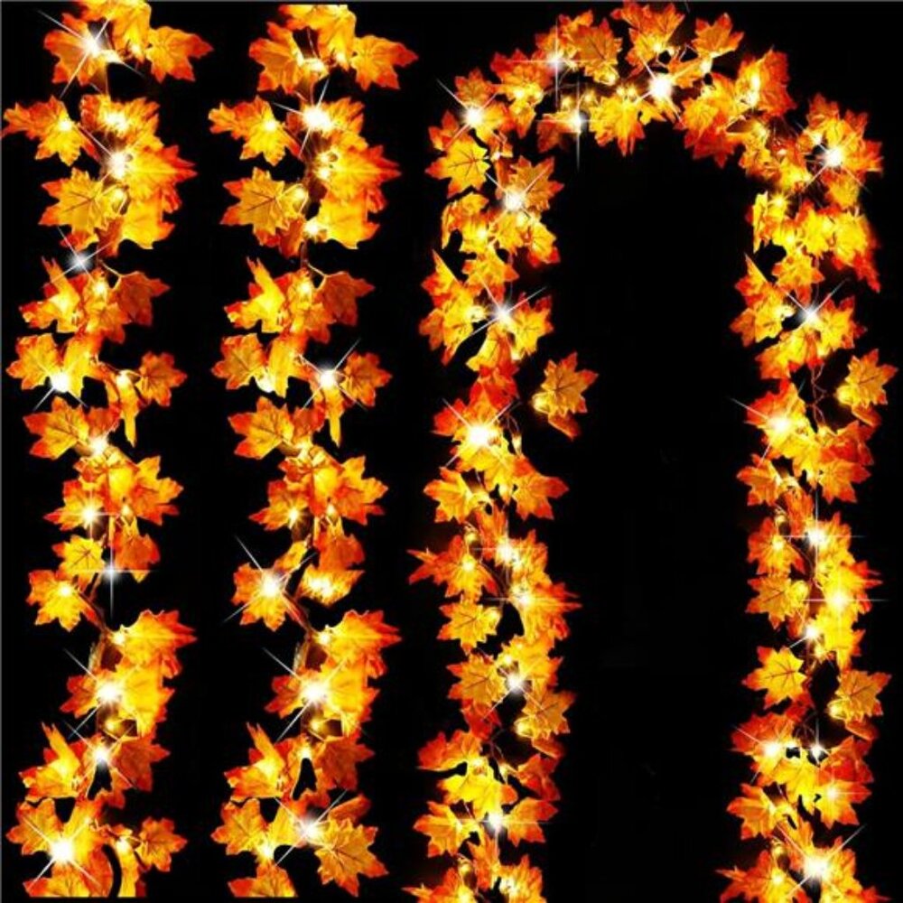 3 Pack-30Ft Fall Garland Halloween Fall Decorations for Home, 60LED Thanksgiving